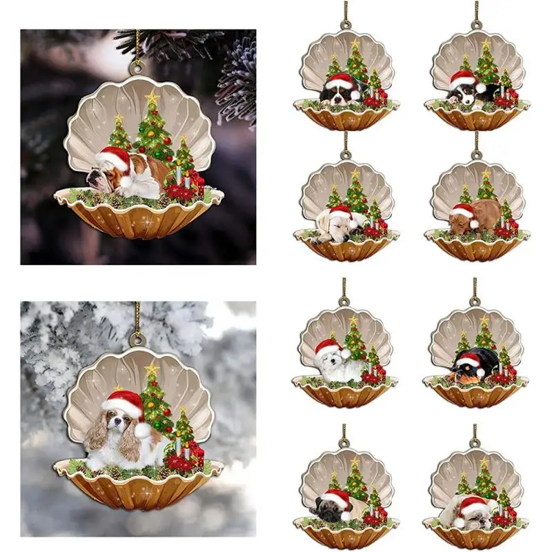 Christmas Cute Puppy Dog Shell Hanging Pendants Xmas Tree Drop Ornament 2024 Happy New Year Merry Christmas Home Decor