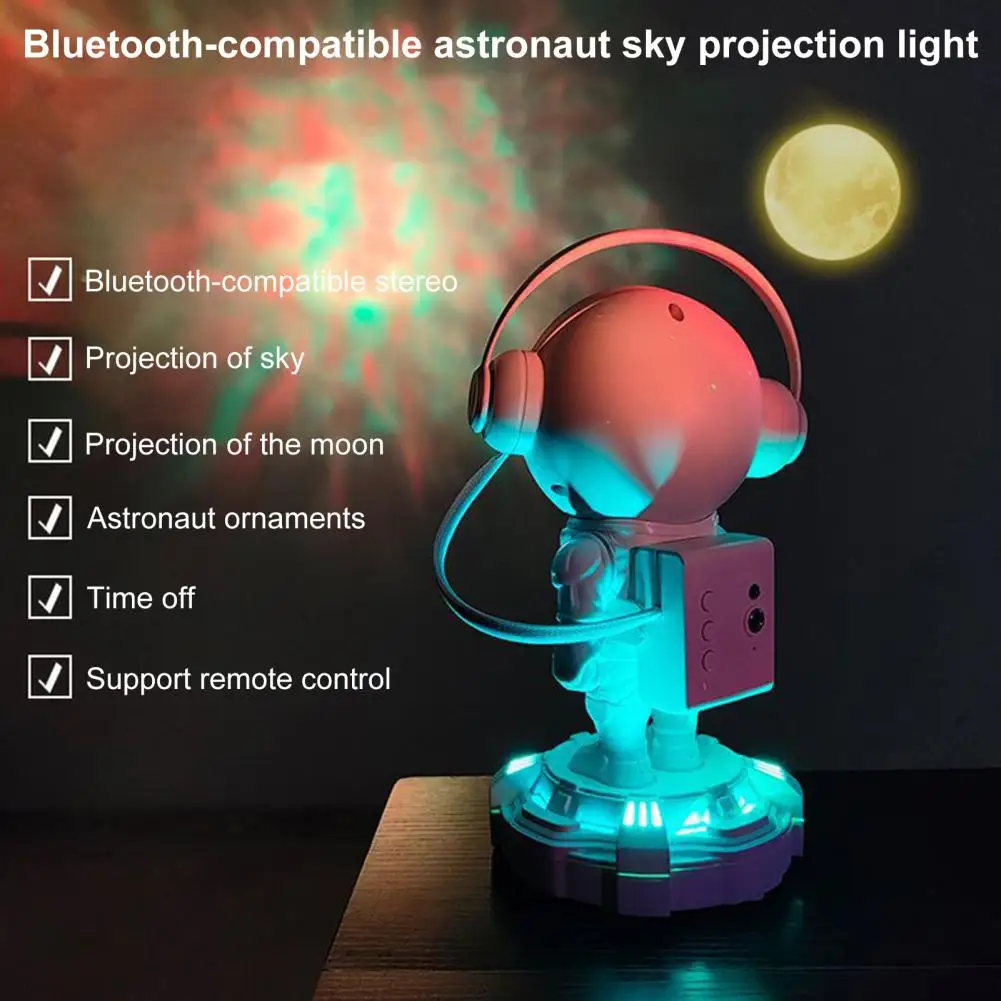 1 Set LED Projection Lamp Creative Shape Remote Control Large Projected Area Energy-saving 2-in-1 Astronaut LED Projector Blueto