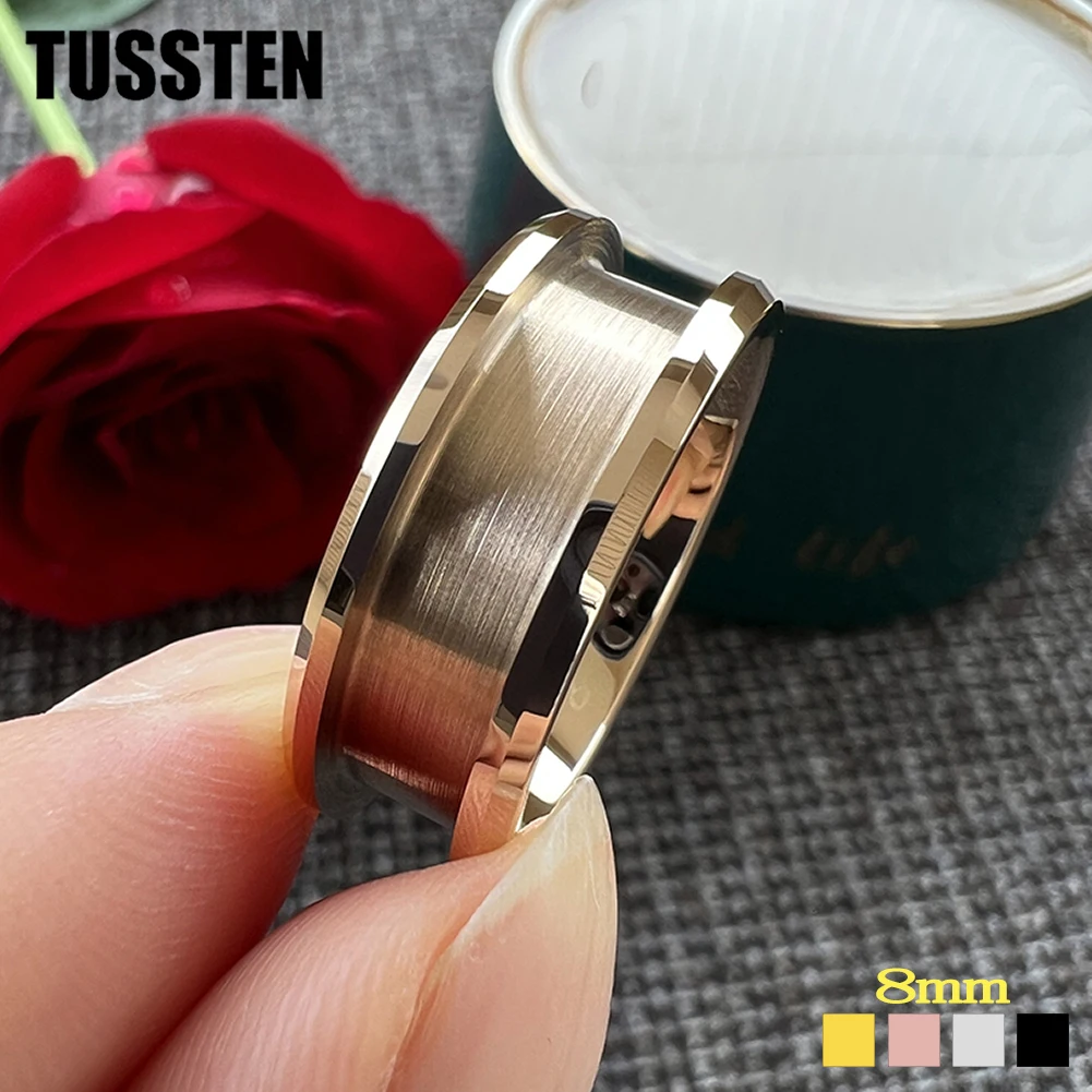 

TUSSTEN 8MM Tungsten Empty Blanks Jewelry Ring 5.0 Groove Beveled Edges Polished Shiny Multicolor Available