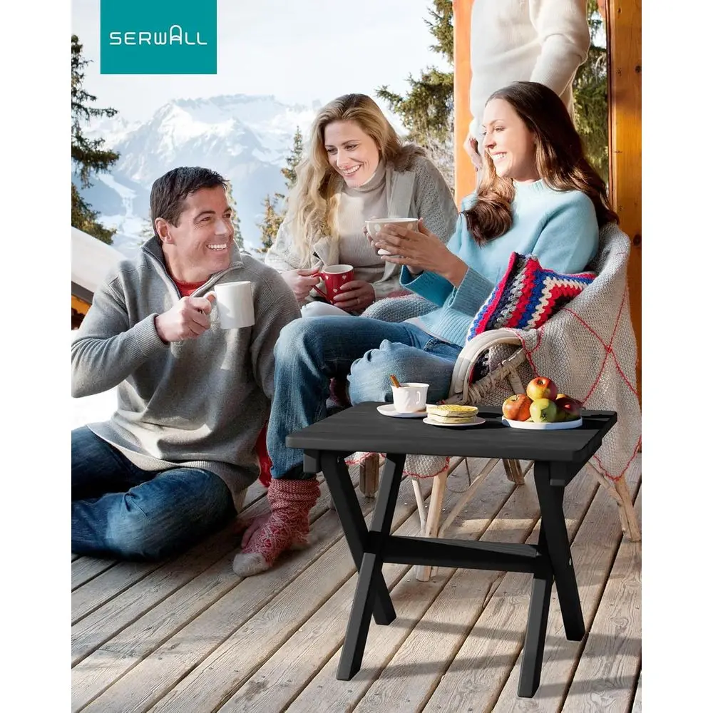 Portable Black HDPE Outdoor Side Table, Folding Adirondack Style End Table