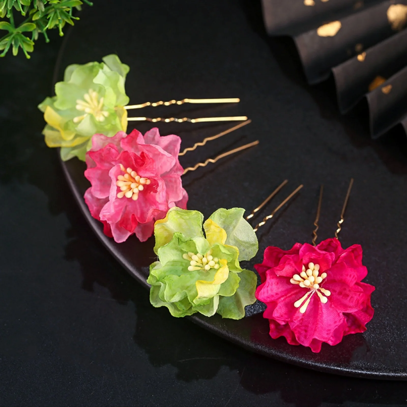 2 Stück Hanfu-Haarschmuck mit Seidenblumen, kleine Haarnadel mit gebügter Blume, Haarschmuck im antiken Stil, Blumen-Haarnadel, geformte Haarnadel – Detail 7
