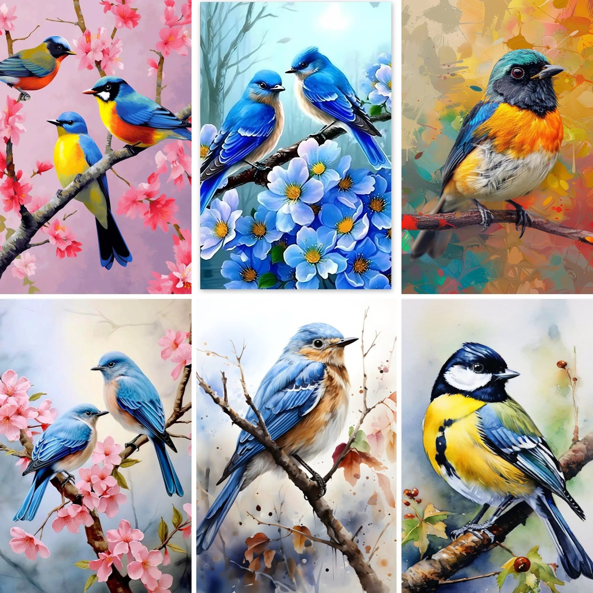 

DIY Diamond Mosaic Painting Eastern Bluebird Bird with Flowers Poster Full Round Pictures of Rhinestones Diamond Embroidery Sale