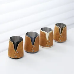 450ML Coffee Latte Cup 304 Stainless Steel Milk Tank Pointed Mouth Thickened Milk Foam Cup Leather Case Coffee Cup Barista Tool