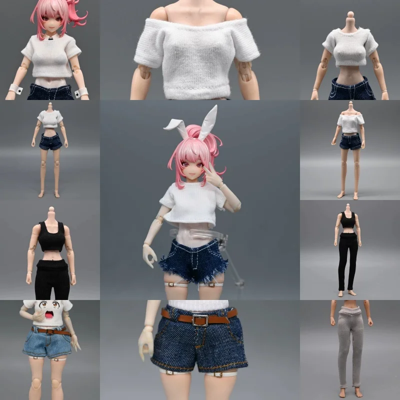 7days Made 1/12 Scale Female Soldier Clothing Accessory Casual Wear Crop Top Denim Shorts Fit 6''Action Body For Mecha Girl