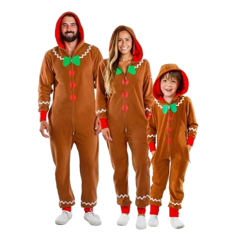 Gingerbread Man Costumes Family Hooded Jumpsuit Christmas Outfits Kids Brown Homeware Gingerbread Costume Pajamas Cosplay Onesie