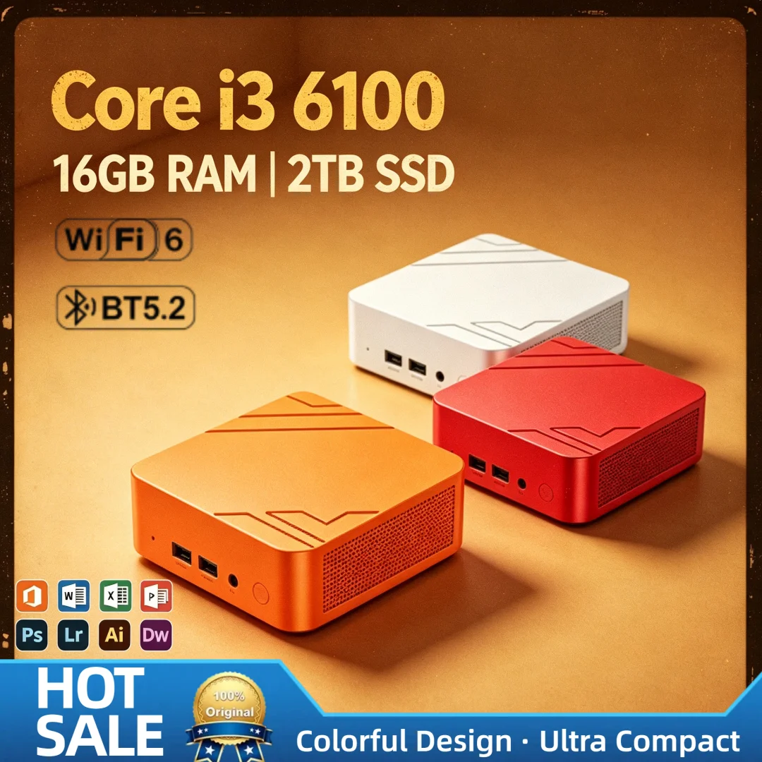 Intel i3 6100 Small Form Factor PC 16GB DDR4 2TB NVMe SSD Triple 4K HDMI WiFi6 High Performance Desktop Office Home Pro