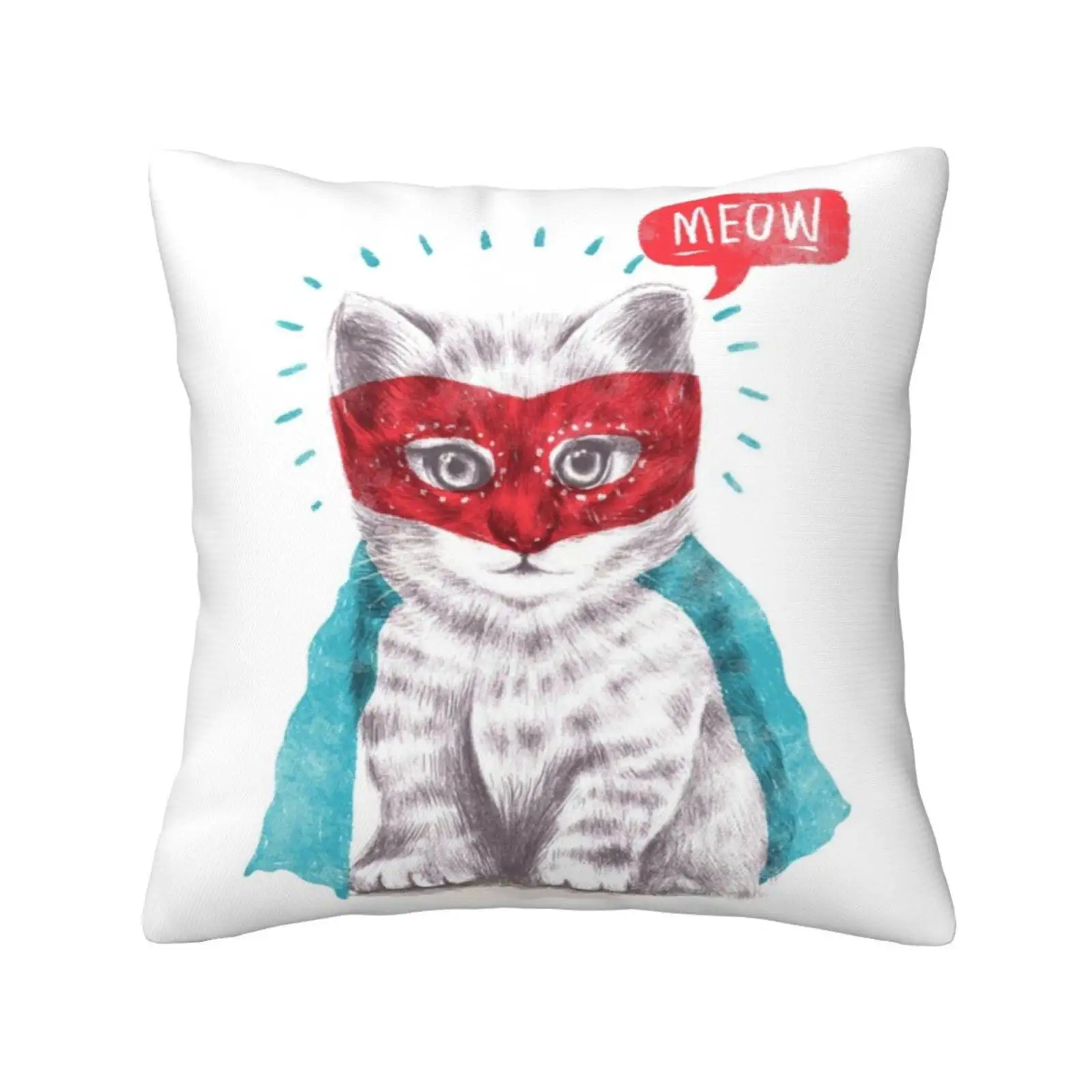 At Your Service Home Sofa Car Cushion Cover Pillowcase Cats Kittens Pop Culture Luchador Funny Humor Cute Superheroes Supercat