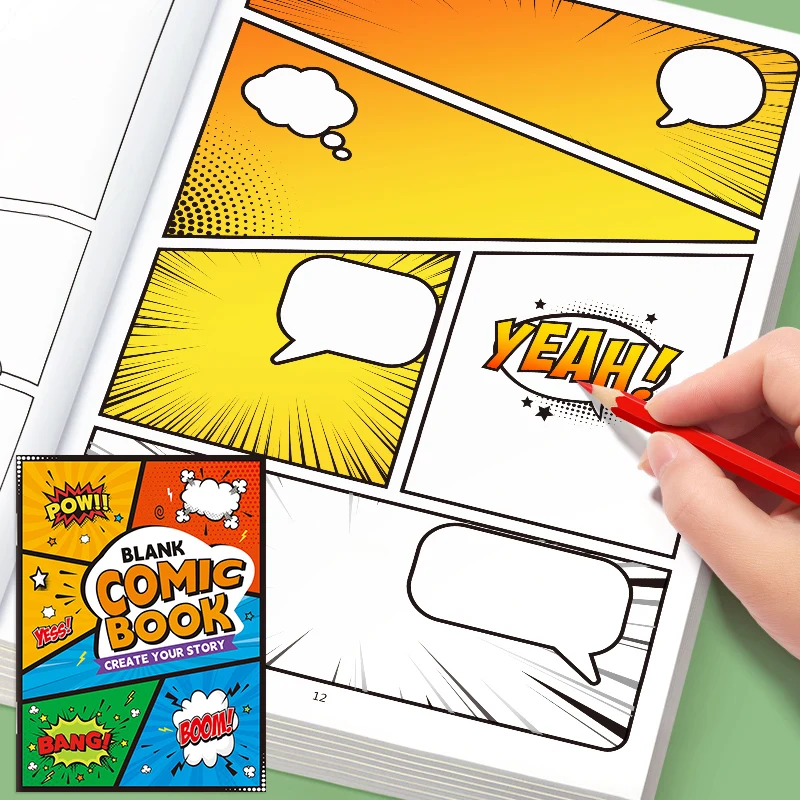 Blank Comic Doodle Drawing Book, Adult Stress-Relief Drawing Practice Book, Collage-Style Hand-Drawn Comic Drawing Book, Complete Stories through Imagination, 32 Pages of Blank Pages for Children's Comic Creation, Create Your Own Story.
