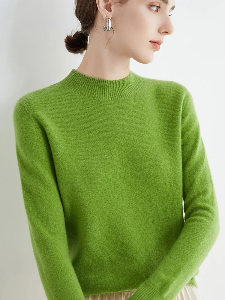 Jesienno-zimowy sweter z dekoltem w szpic dla kobiet 100% wełna merynosów Casual Cashmere Dzianina Odzież damska Podstawowe topy
