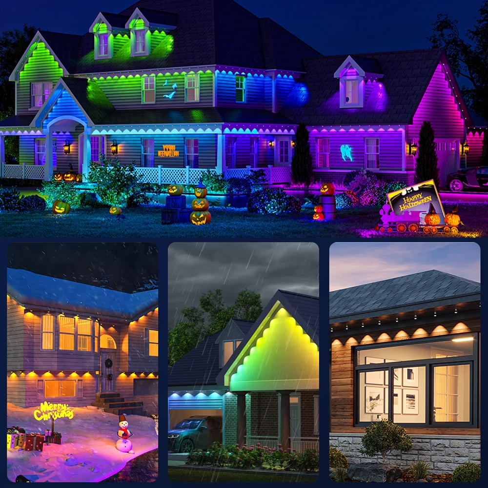 BEIMU 100FT Permanent Outdoor Eaves Light Waterproof RGBIC String Lights Christmas Decorations 2024 Hallowen Holiday Party Light