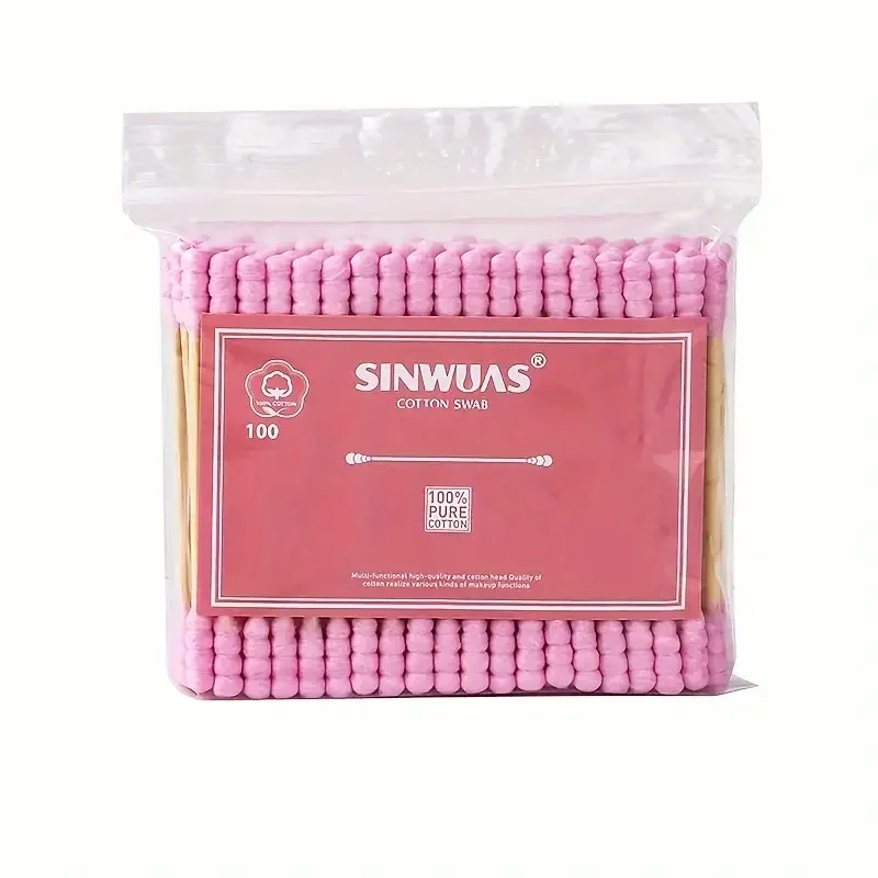500 Stück hypoallergene Schwämme mit doppelter Spitze, rosa, für Ohren-, Nasenreinigungs- und Make-up-Anwendungen – Detail 2