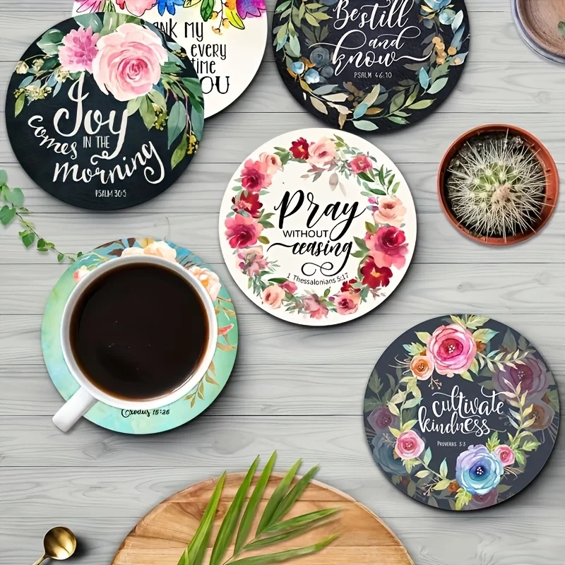 Retro-Style 2D Wooden Coasters Bible Verses Inspirational Beliefs & Spiritual Concepts for Coffee Tea And Beverages Decor Gifts