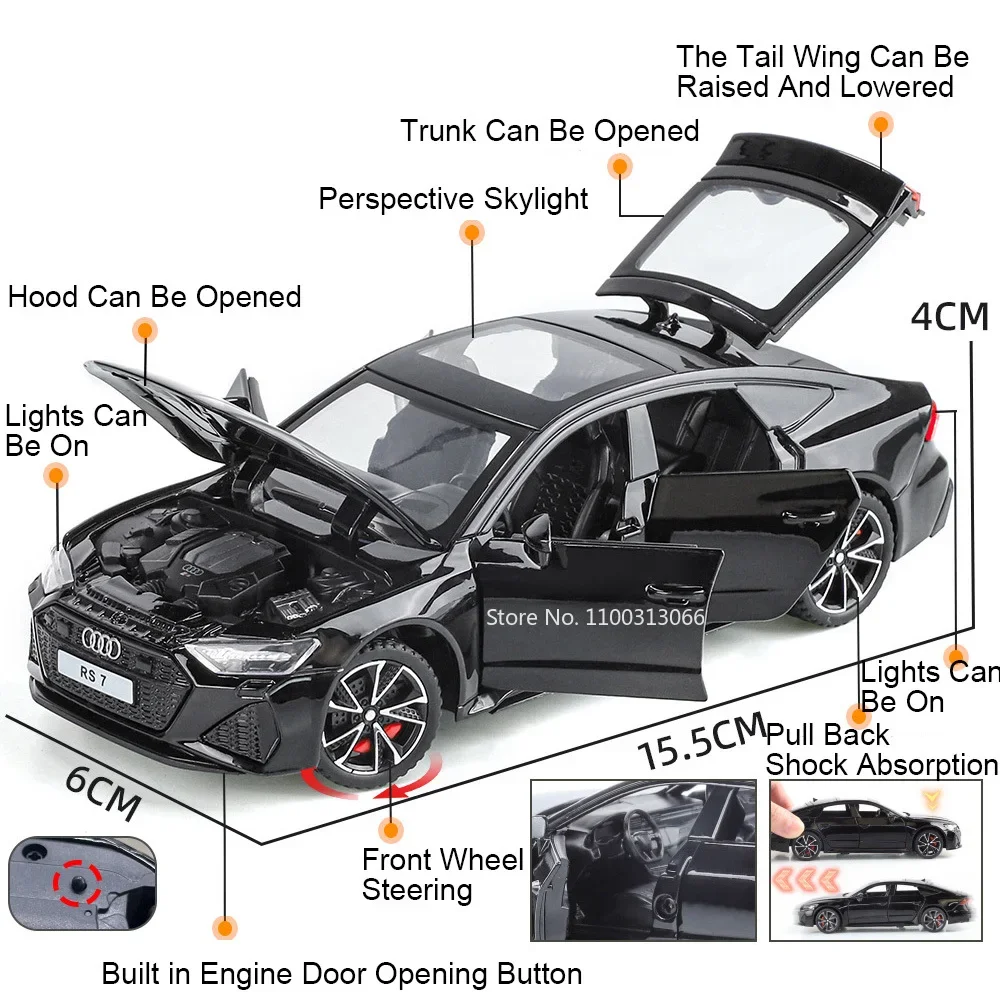 1:32 RS6 RS7 합금 자동차 장난감 다이캐스팅 미니어처 모델 휠 풀백 차량 고무 타이어 자동차 모델 소년들에게 완벽한 선물