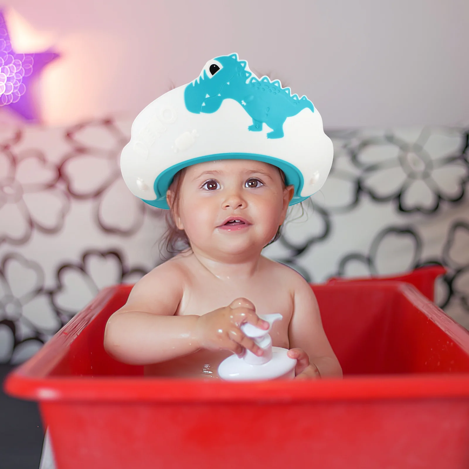 4 قطع من قبعات استحمام الطفل بتصميم ديناصور قابل للتعديل لغسل الشعر، قبعة شامبو للأطفال، وقت الاستحمام، ممتع للأطفال الصغار