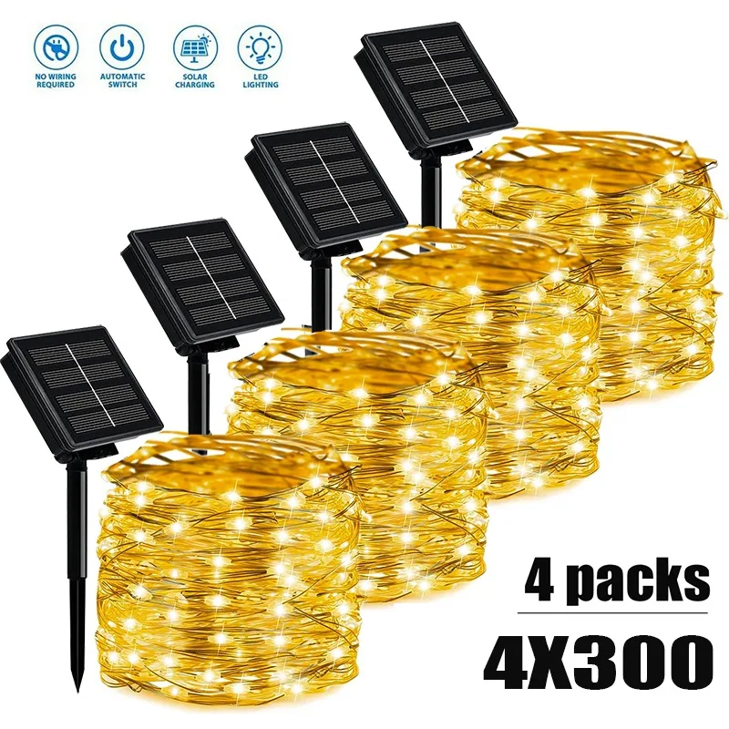 100/200/300 LED Solar Power Fairy String DIY Colorful Lights 8 Modes Christmas Lights Outdoor Wire Lamp Xmas Lighting