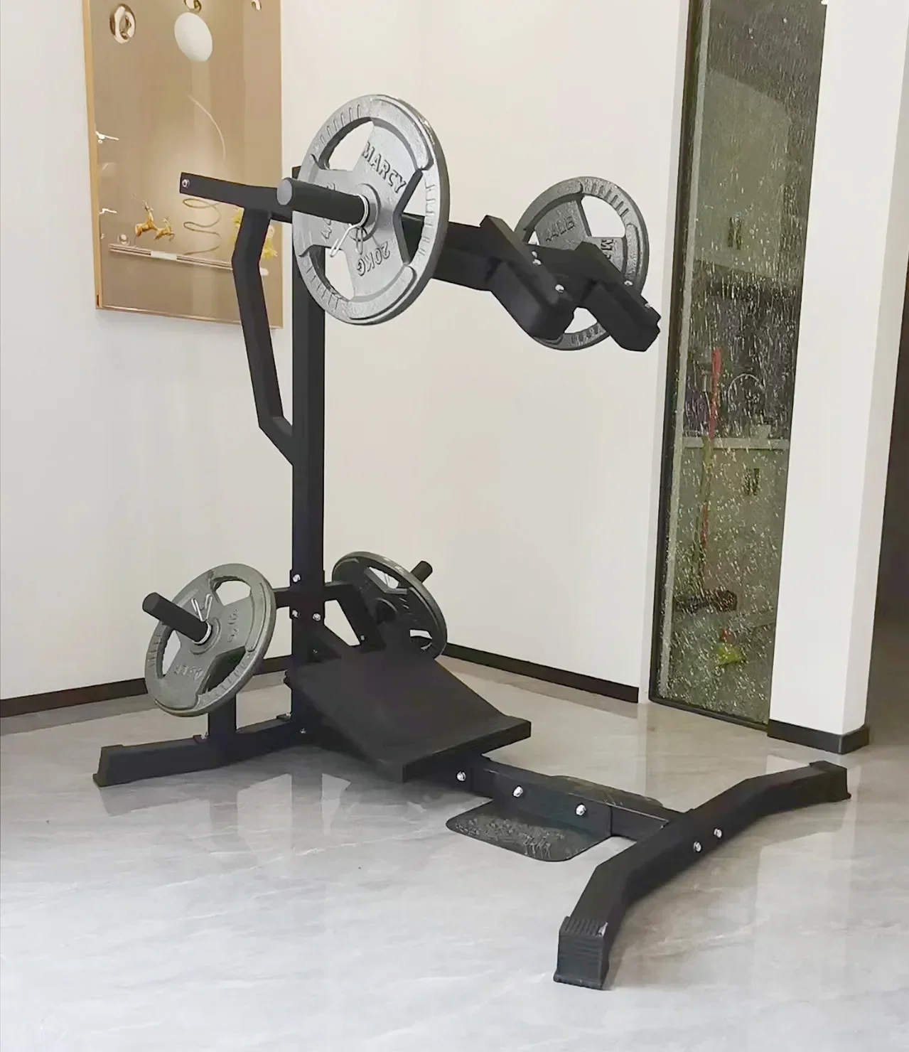 Hack Squat Machine, Leverage Squat Calf Raise Machine, Leg Exercise With Weight Storage Pins And Band Hooks, Home Gym Machine