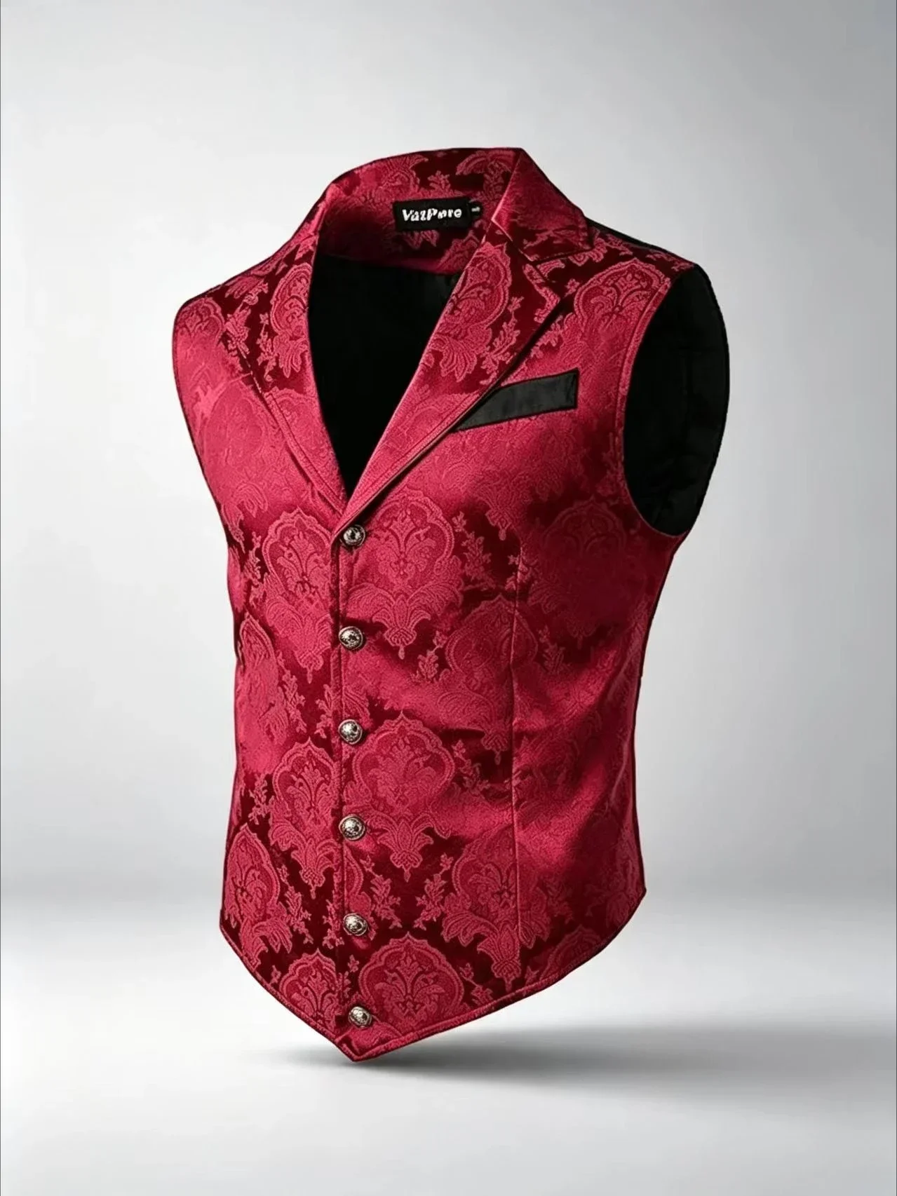 Herren Slim Victorian Jacquard Weste mit Revers, einreihig, Gothic, formell, für Hochzeiten, Partys, Cosplay, Anzugweste, verschiedene Farben, Halloween – Detail 5