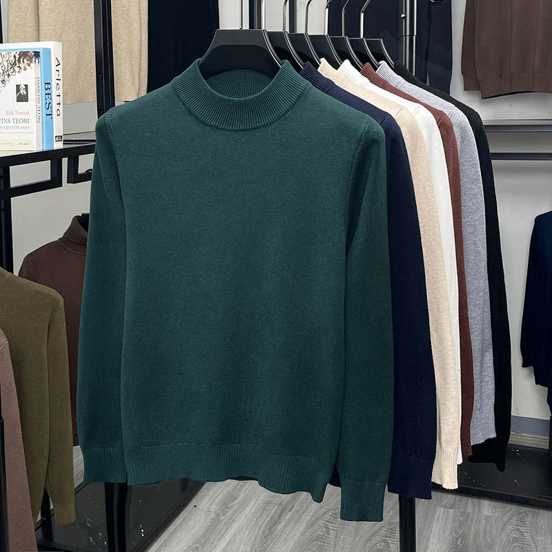 Maglione lavorato a maglia a maniche lunghe da uomo 2025 Autunno New Business e Leisure Maglione base primaverile e autunnale a collo alto e mezzo alto