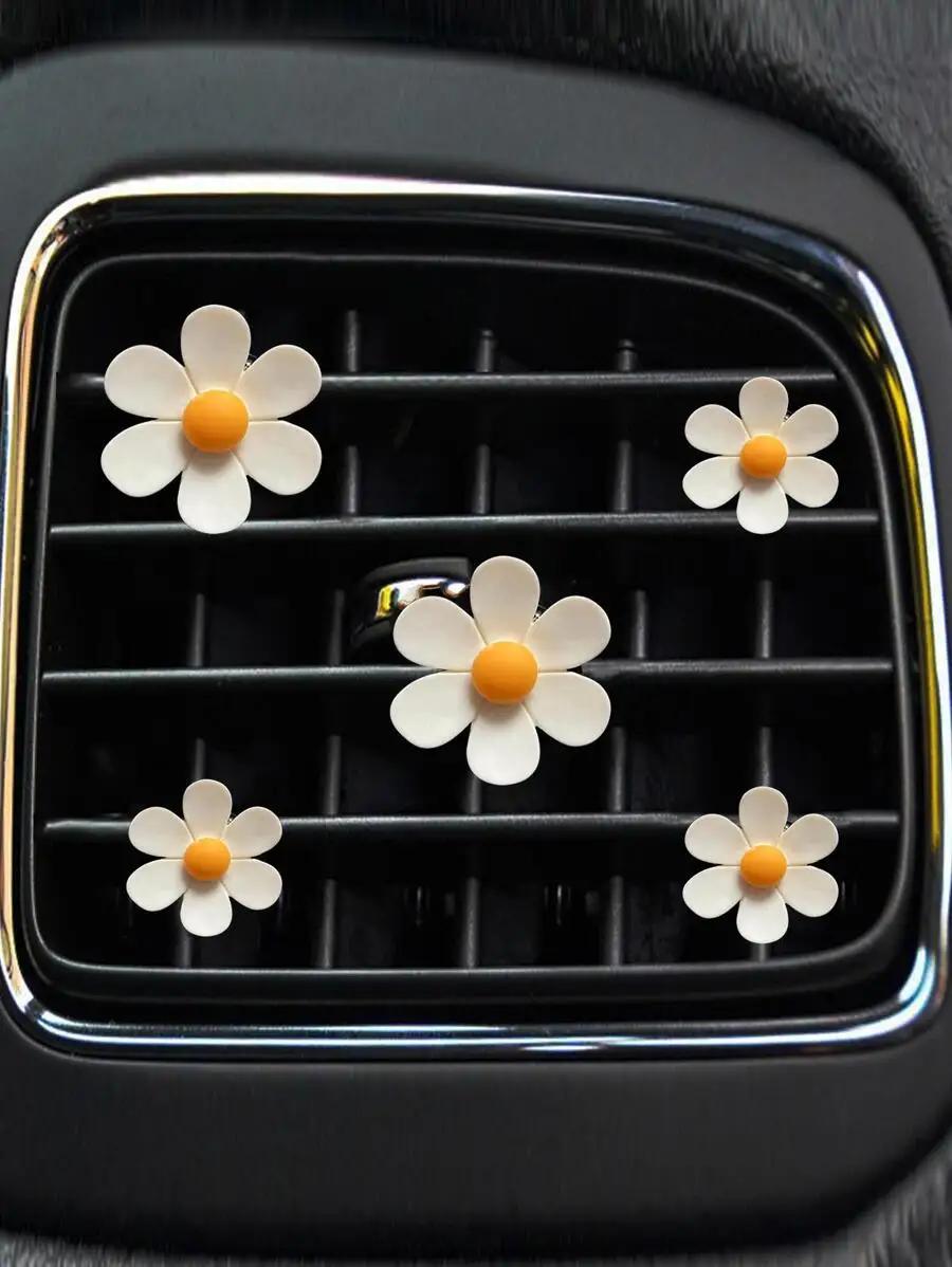 5pcs Daisy Flower Car Air Vent Decor Ornament For Dashboard Interior Styling