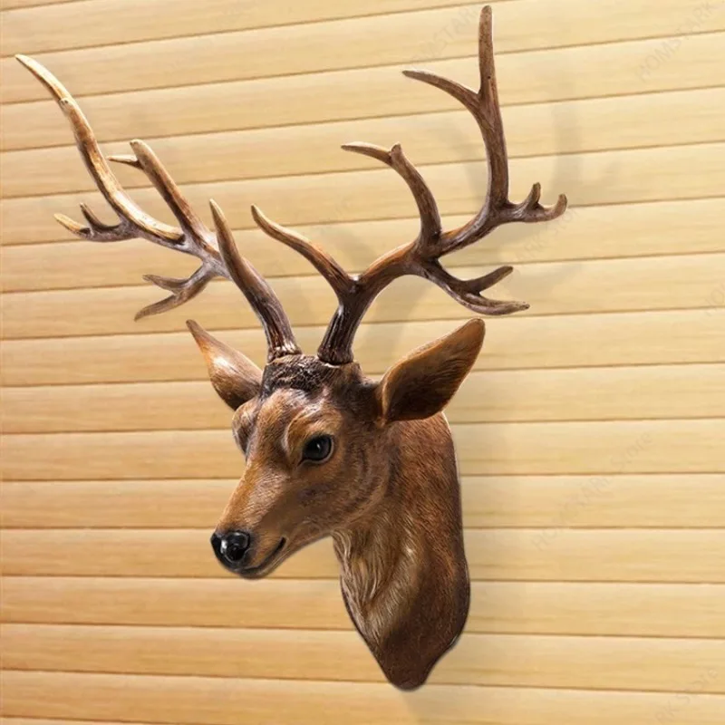 European‑Style Resin Simulation Deer‑Head Wall Decor,3D Hanging Ornament For Sofa Background Entrance Hall Home Craft Spare Part