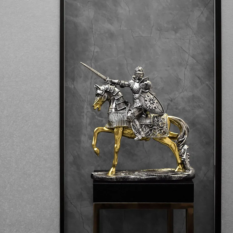 Retro Greek Mounted Warrior Resin Artwork. Armor-wearing Warrior Wine Cabinet, Bookcase, Entrance Decoration. Moving House Gift