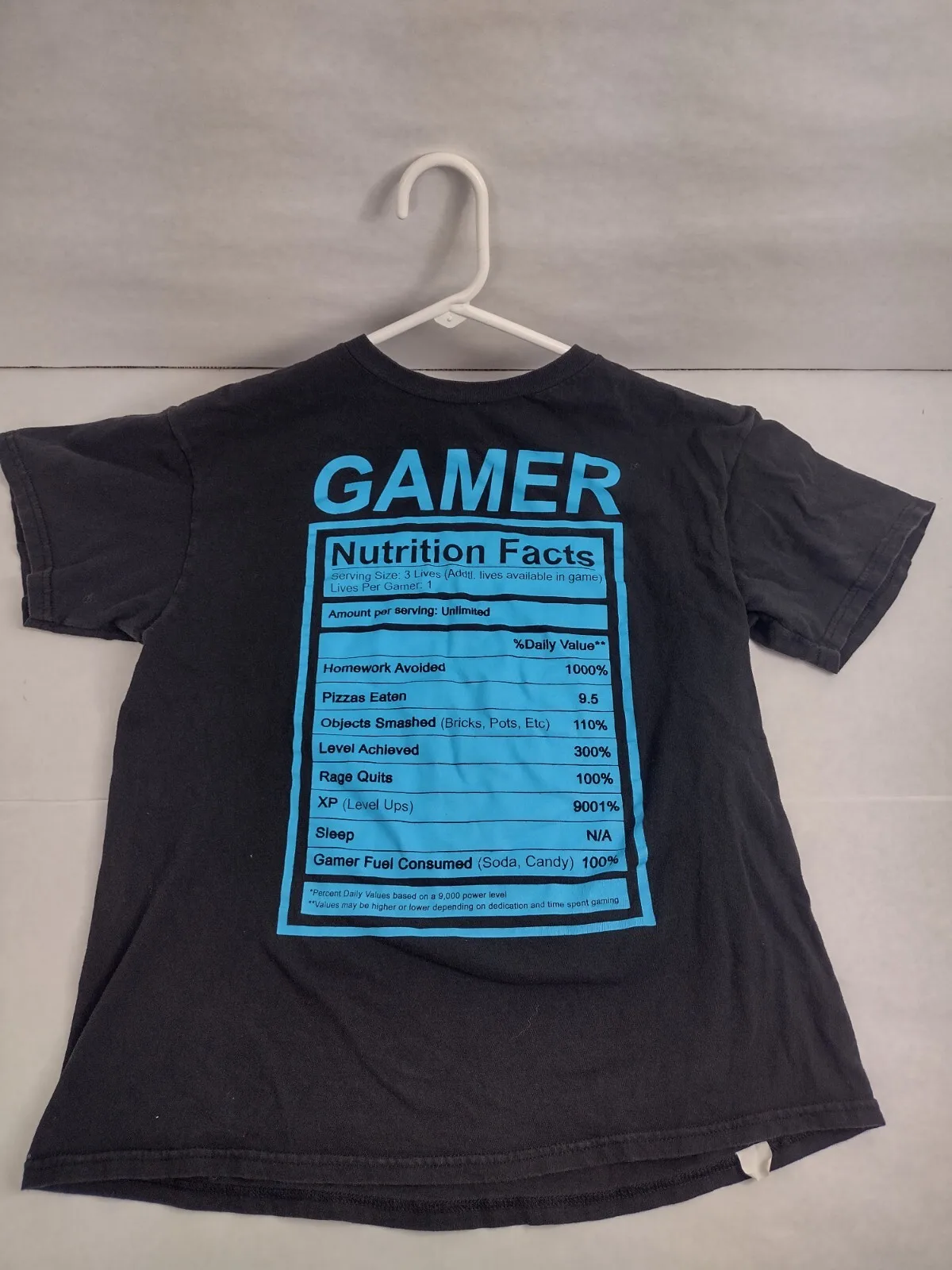 Kids Gamer Nutrition Facts Black SS T-Shirt Funny Video Games Tee - Size 18