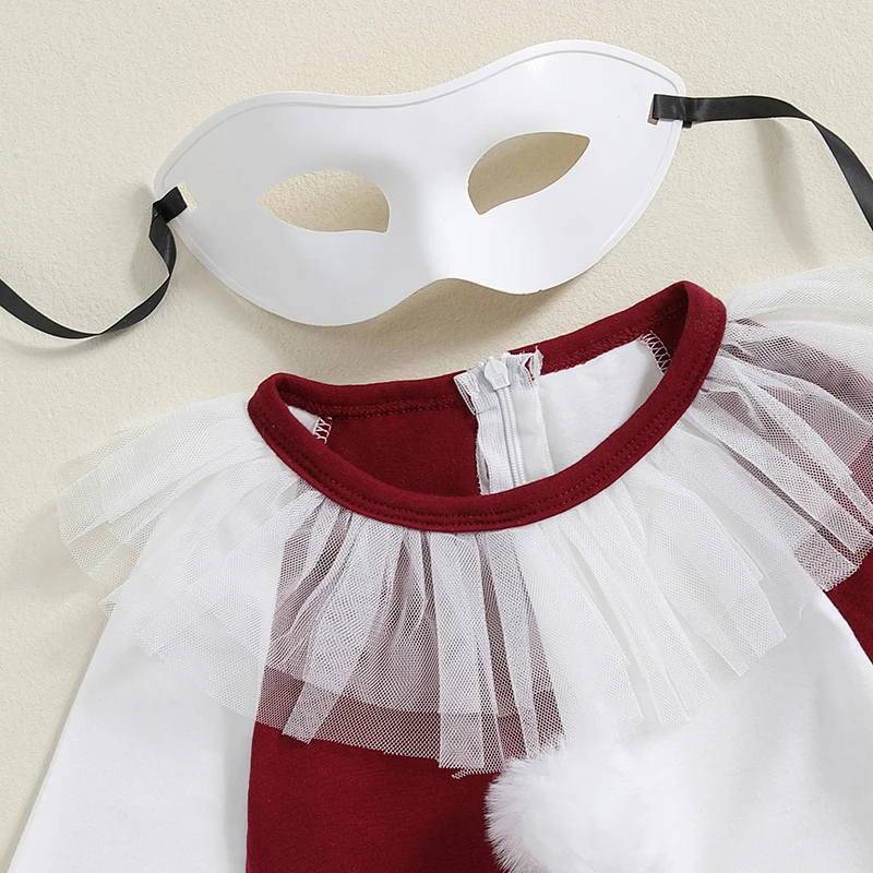 Little Girl Halloween Romper Contrast Color Plush Ball Long Sleeve Crew Neck Full Length Jumpsuit