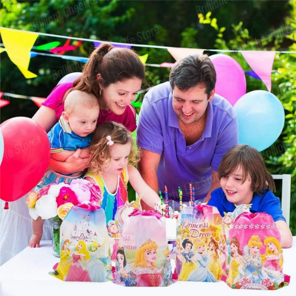 1Pcs Disney Princess Drawstring Bag Kids Girls Princess Birthday Party Favors Supplies Candy Gift Packaging School Backpacks