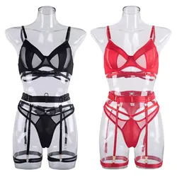 Exotic Sets Black Brief Garter Kit Sexy Bra Panty Set Women Fancy Underwear Bandage Lingerie Set Sexy Costume