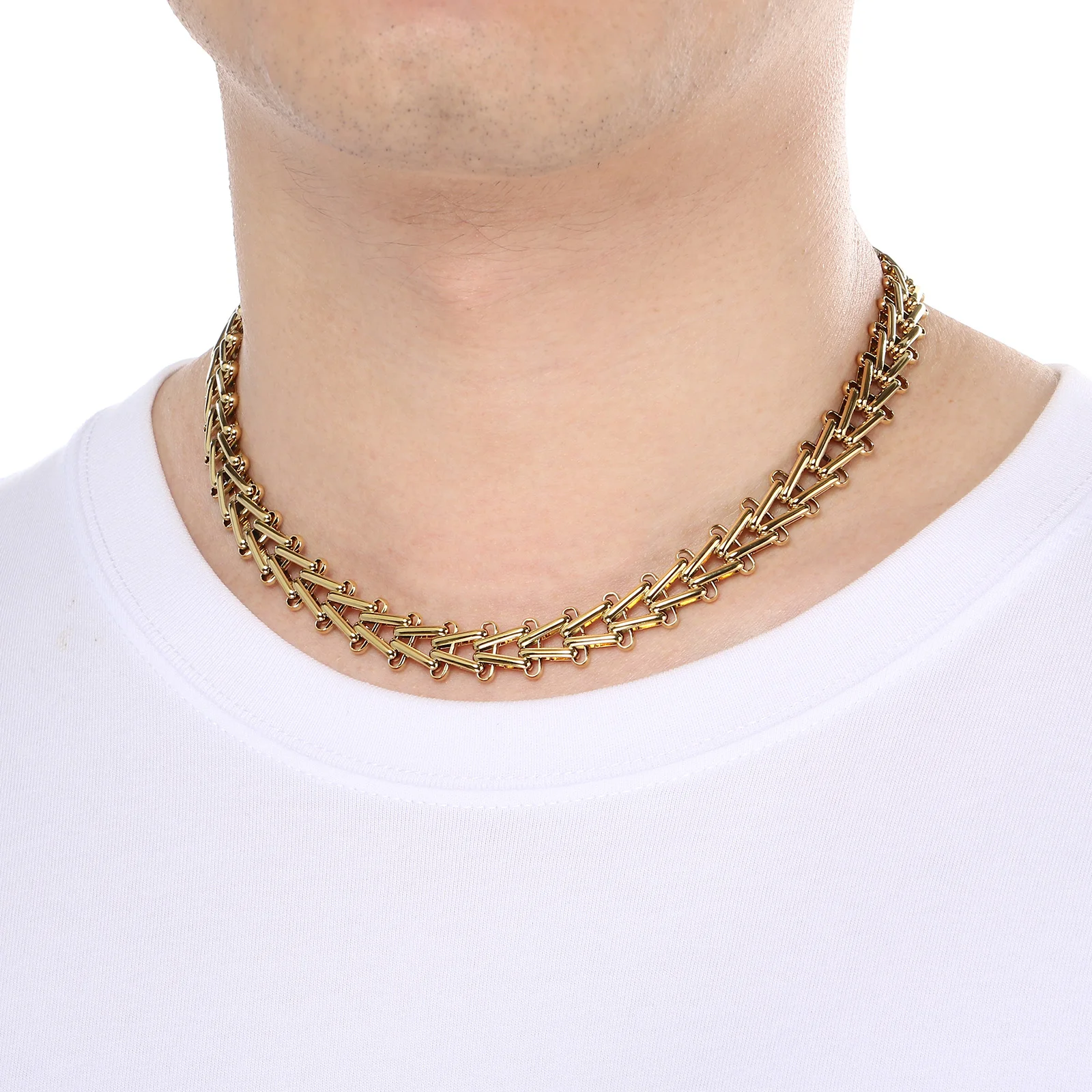 Fongten Geometric Versatile Men's Stainless Steel Necklace Hip Rock Advanced Generous Accessories Fashion Jewelry Party Gifts
