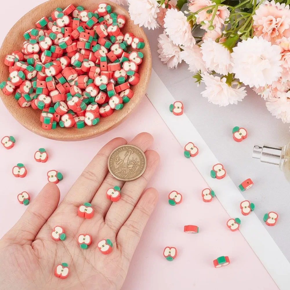 Red Soft Clay Beads with Apple Shaped Loose Decorative Beads Can Be Used for DIY Jewelry Accessories