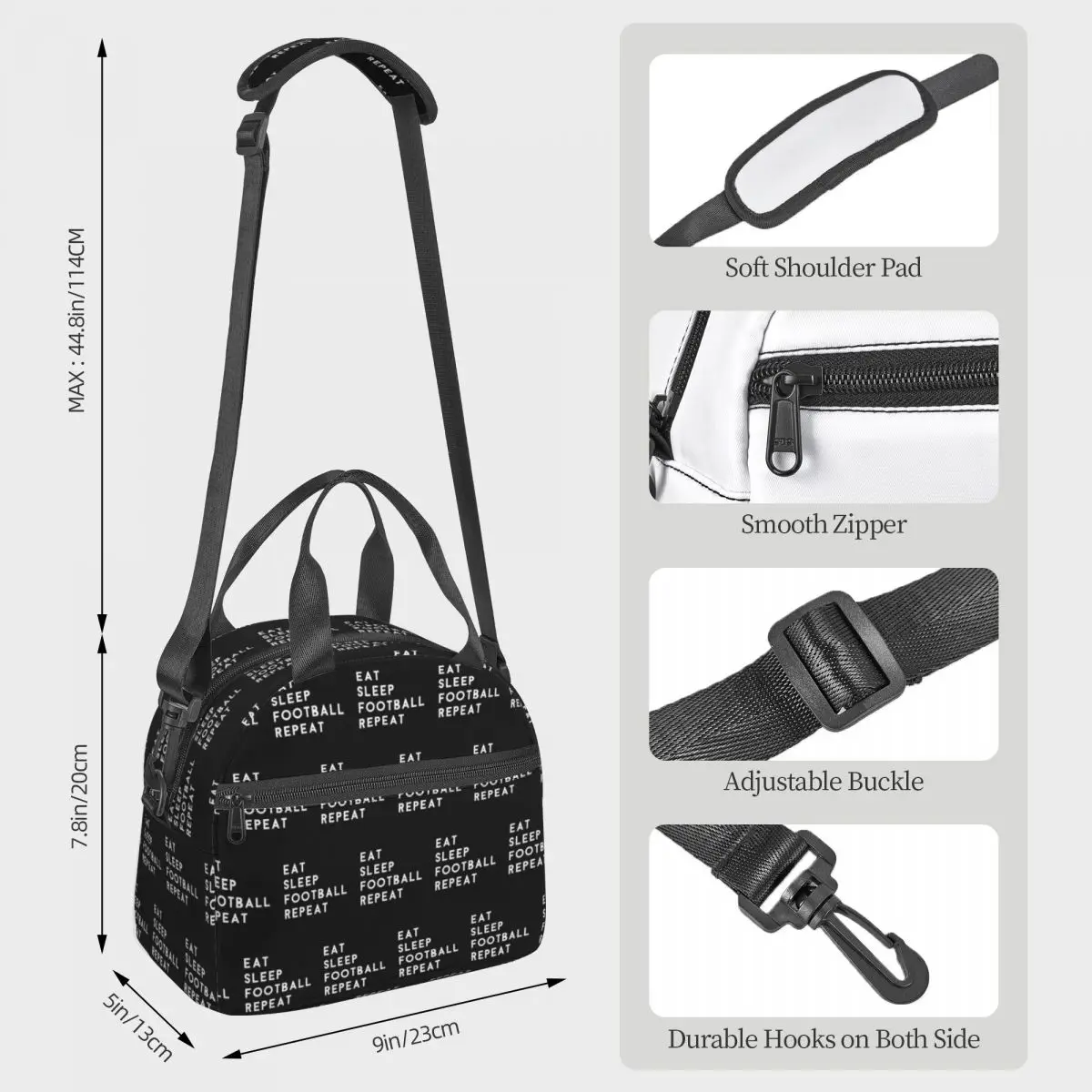Eat Sleep Football Repeat Insulated Lunch Bag for Women Office Cooler Thermal Box Tote Portable Lunch Boxes