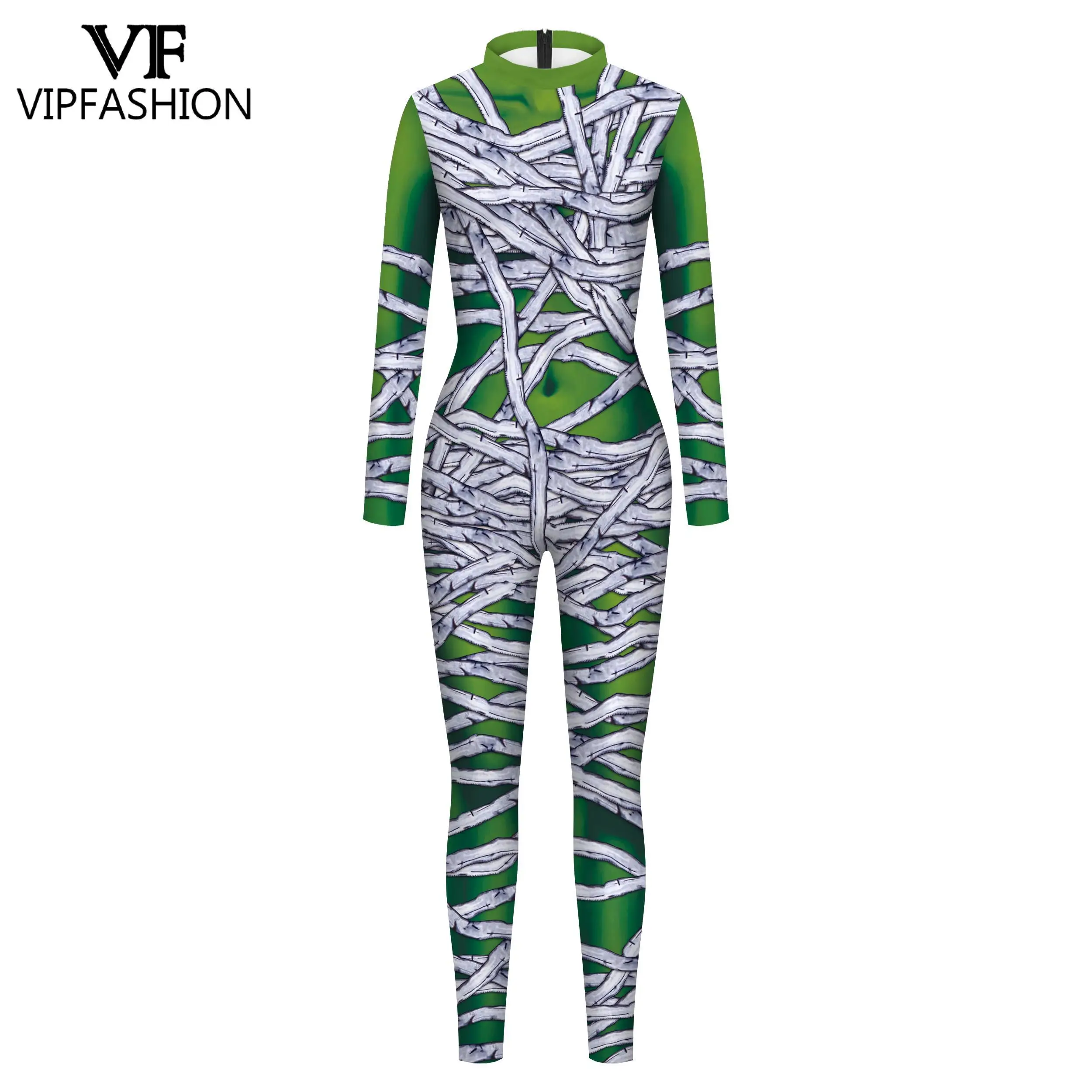 Vip Mode Enge Mummie Kostuum Meisjes Cosplay Jumpsuit Carnaval Halloween Feest Outfit Rug Rits Zentai Bodysuit Vrouw Kleding