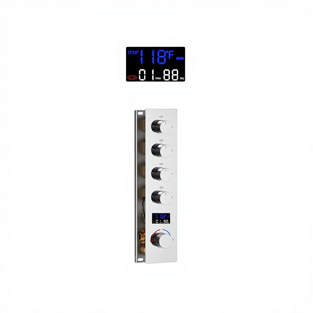 Cross-border Chrome Thermostatic Shower Set With 5 Functions (4+1) 14x20 Top Spray + 6 Side Sprays + Waterfall + Handheld