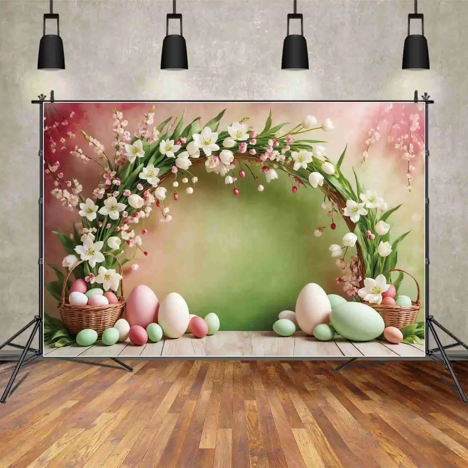 MOON.QG Arch Wall Easter Day Photography Background Children Eggs Tulips Party Photo Backdrop Custom Gradient Spring Photozone