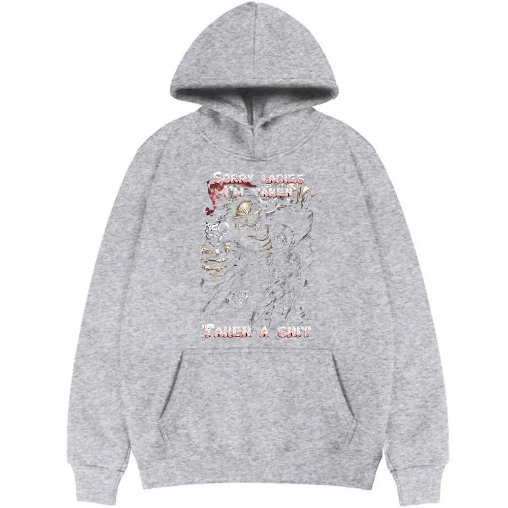 Mens Fashion Hoodies Harajuku Streetwear Epic Skull Man Graphic Hoodie Sorry Ladies I'm Taken Taken A Shit Print Sweatshirt