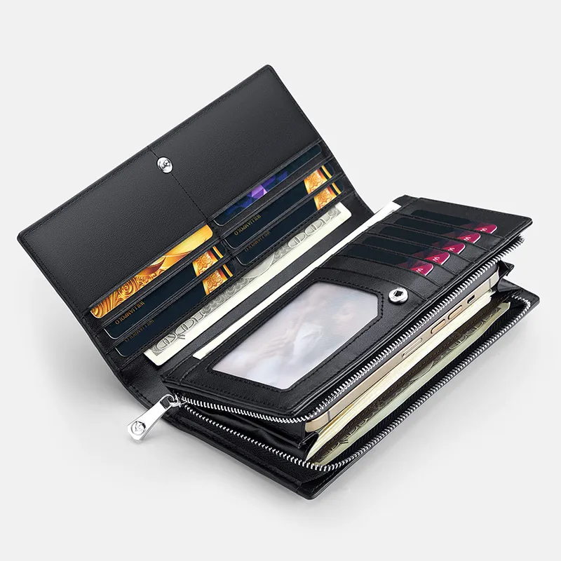 Men's leather handbag, fashionable long wallet, multifunctional card holder, mobile phone bag
