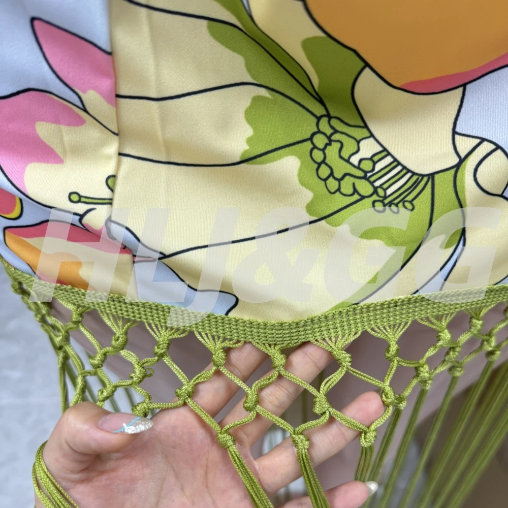 HLJ elegante estampado de flores borlas Patchwork vestido largo mujeres Halter sin mangas espalda descubierta Maxi Vestidos ropa de calle femenina Vestidos