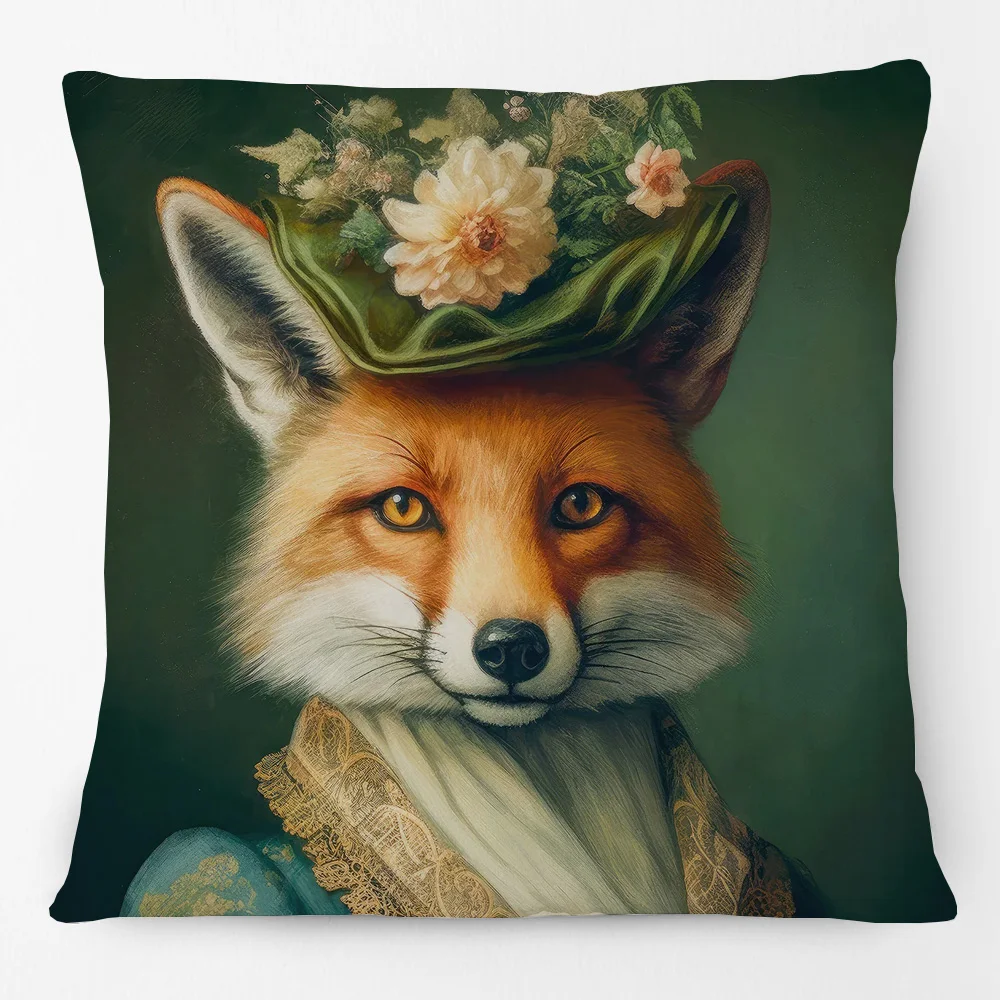 Animals Head Human Body Poster Cushion Cover Fox Cow Elephant Hippo Pig Leopard Duck Art Pillow Case