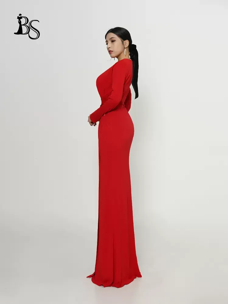 Baisha New Socialite Noble Evening Gown Elegant Gala Dress For Women Red Fishtail Dress For Prom Party Formal Occasions H463