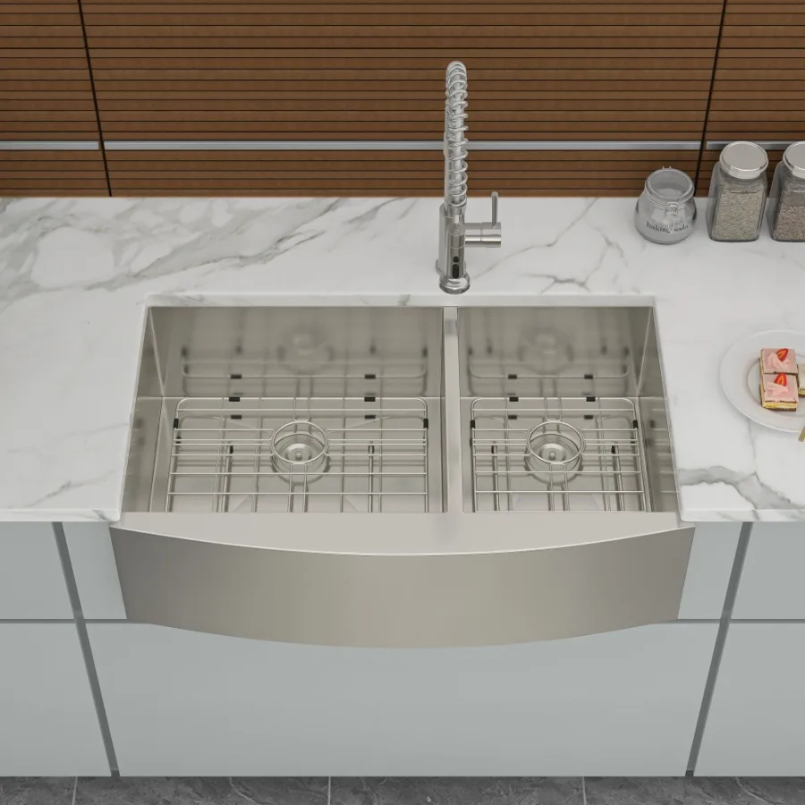 

Double Bowl Farmhouse Sink 33x20 Stainless Steel Farm Sink Undermount Apron Front Double Bowl Kitchen Sink 18 Gauge with Two 9