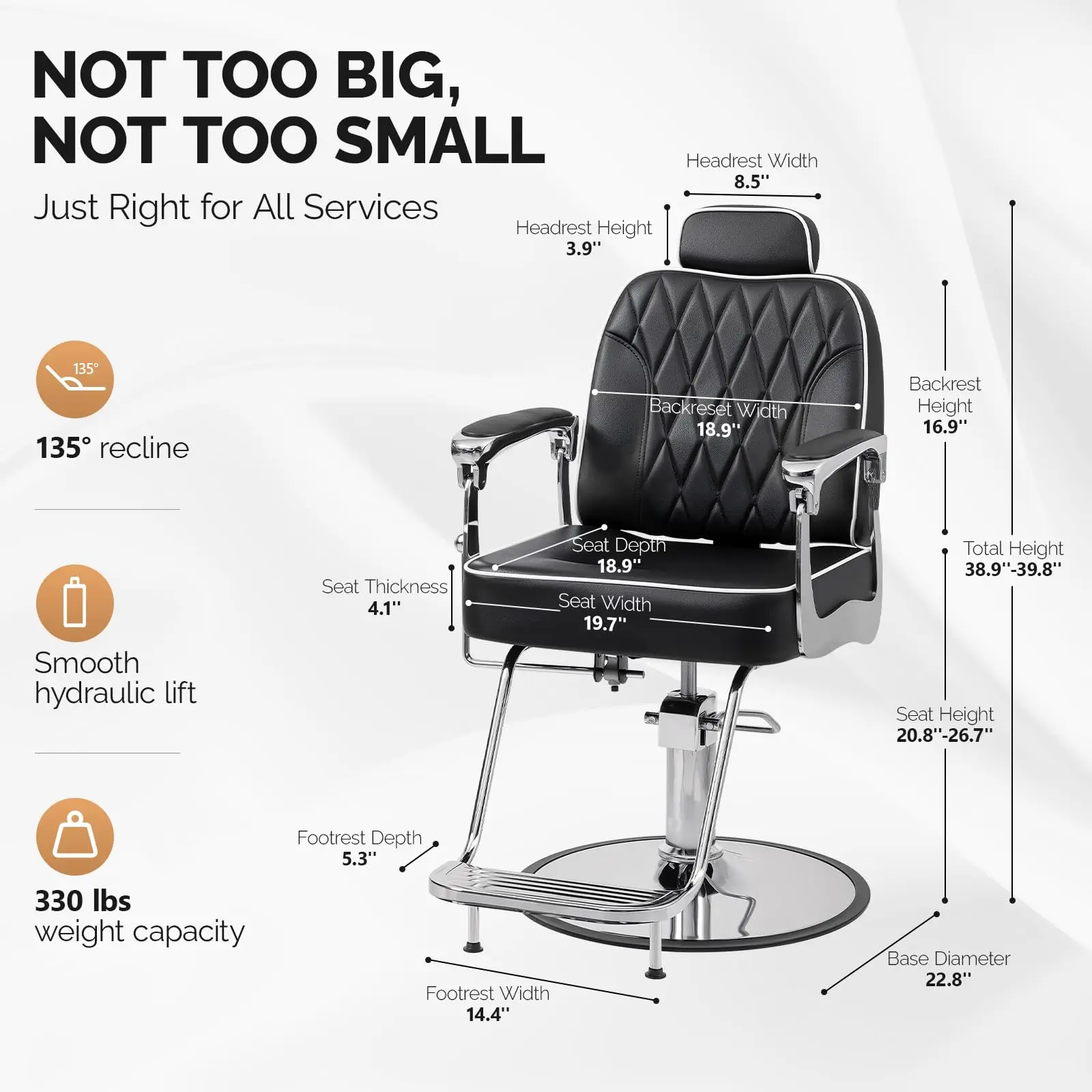 Reclining Barber Chair Heavy Duty, Salon Chair for Hair Stylist with Removable Headrest 360 Degree Rotation, All