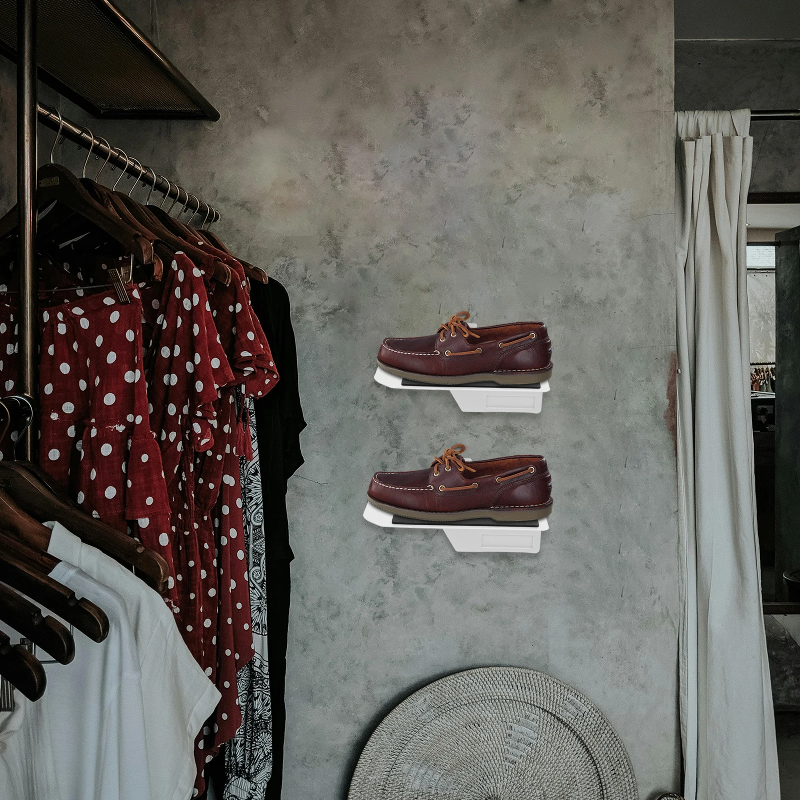 

Shoe Rack Display Stand Floating Shelves for Shoes Holders Card Slot Board White Metal Durable Sturdy Home Commercial Sneaker