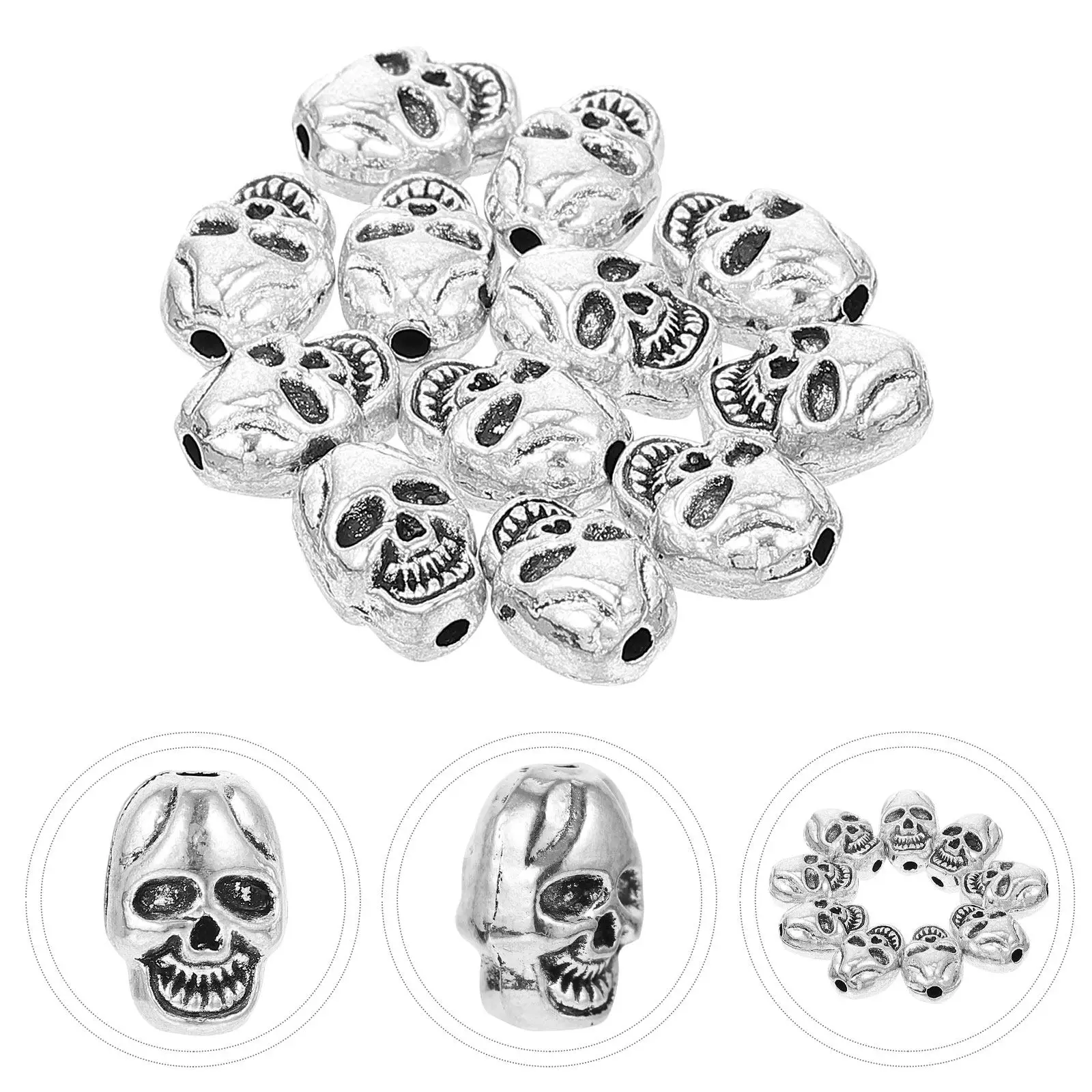 Skull Head Beads 50 Pieces Bright Color Smooth Edge Spacer Beads for DIY Bracelets Necklaces Keychains