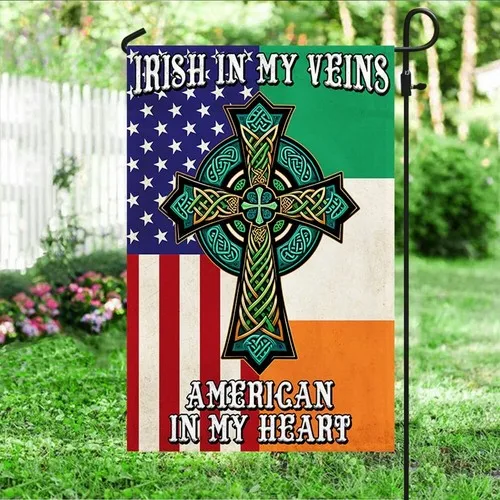 Irish Celtic Knot Cross Flag Irish In My Veins American In My Heart Graden Flag XXH LLP LLX uui