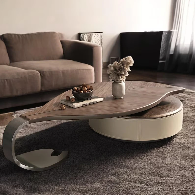 

Legs Metal Nordic Light Luxury Living Room Furniture Side Modern Center Small Oval Shape Tea Table Leaf Coffee Table