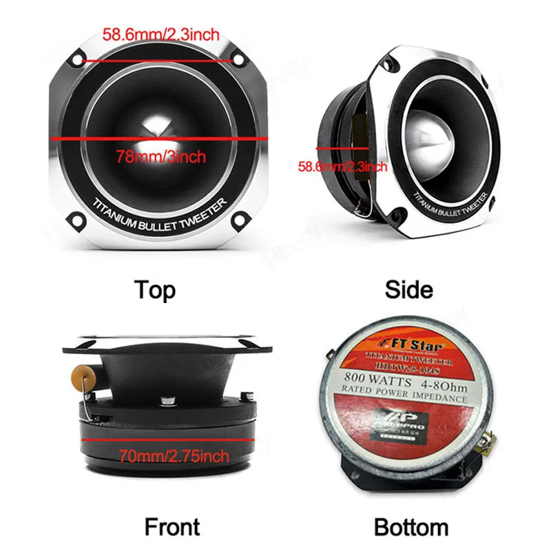 3 inch Car Speakers 800W Auto Door Audio Subwoofer High Quality Full Range Frequency Speaker Titanium Bullet Tweeter