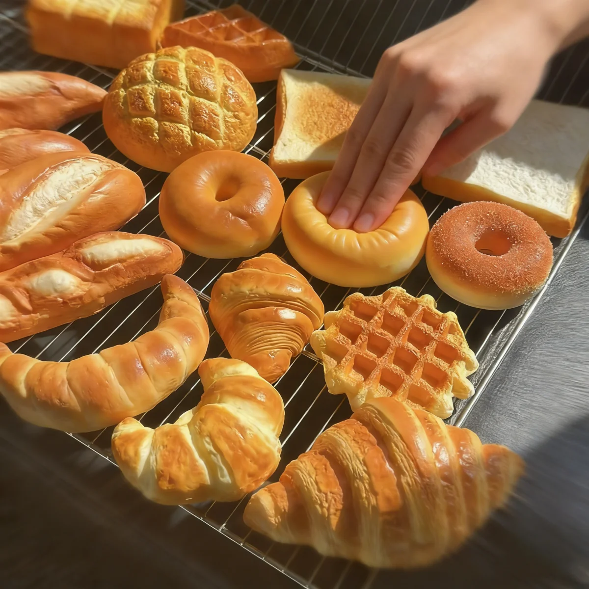 PU Realistische Künstliche Brot- und Kuchenmodelle, Simulierte Croissants, Donuts, Waffeln, Requisiten für Lebensmittelfotografie, Heimküchen- und Fensterdekoration – Detail 8