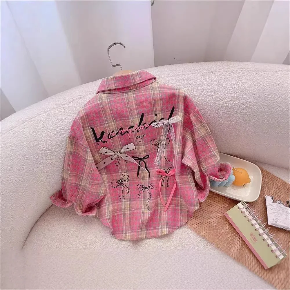 Korean Style Spring and Autumn Checkered Shirt for Girls 2026 New Style Sweet Checkered Long-sleeved Pure Cotton Shirt for Girls