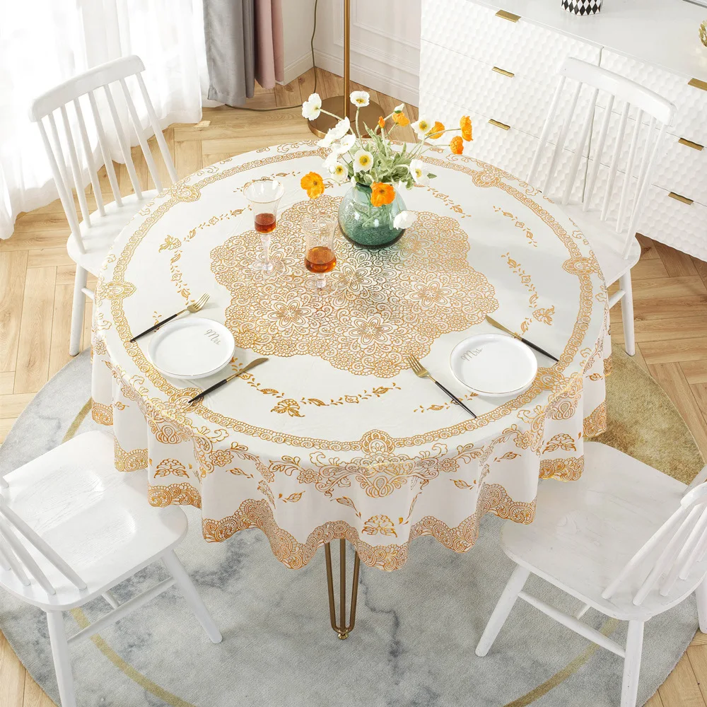 

European-style Bronzing PVC Waterproof and Oil-proof Round Tablecloth